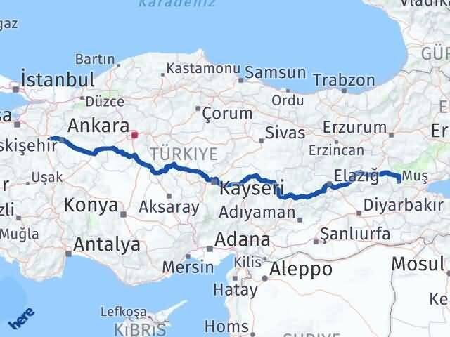 Eskişehir İnönü Muş Arası Kaç Km - Yol Haritası