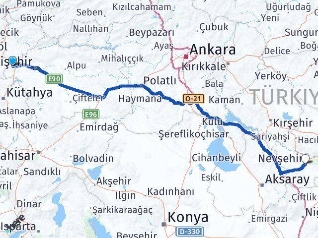 Eskişehir İnönü Nevşehir Arası Kaç Km - Yol Haritası