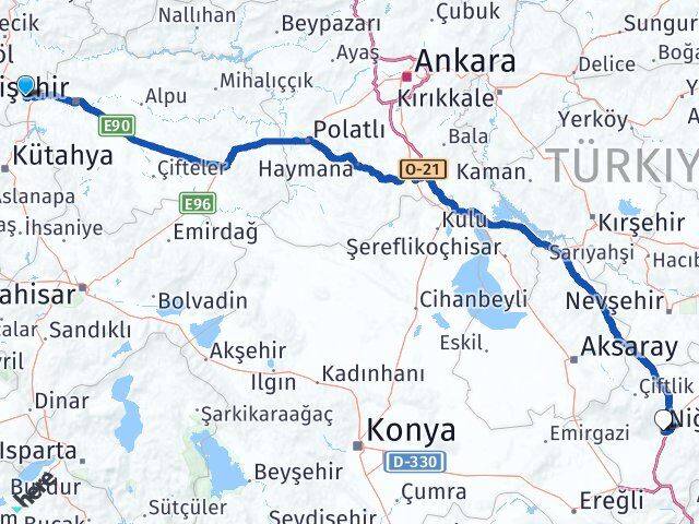 Eskişehir İnönü Niğde Arası Kaç Km - Yol Haritası