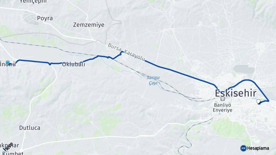 Eskişehir İnönü Odunpazarı Arası Kaç Km - Yol Haritası