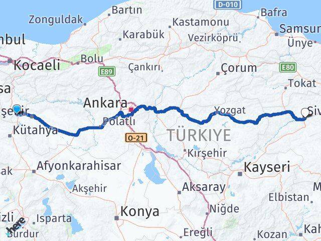 Eskişehir İnönü Sivas Arası Kaç Km - Yol Haritası