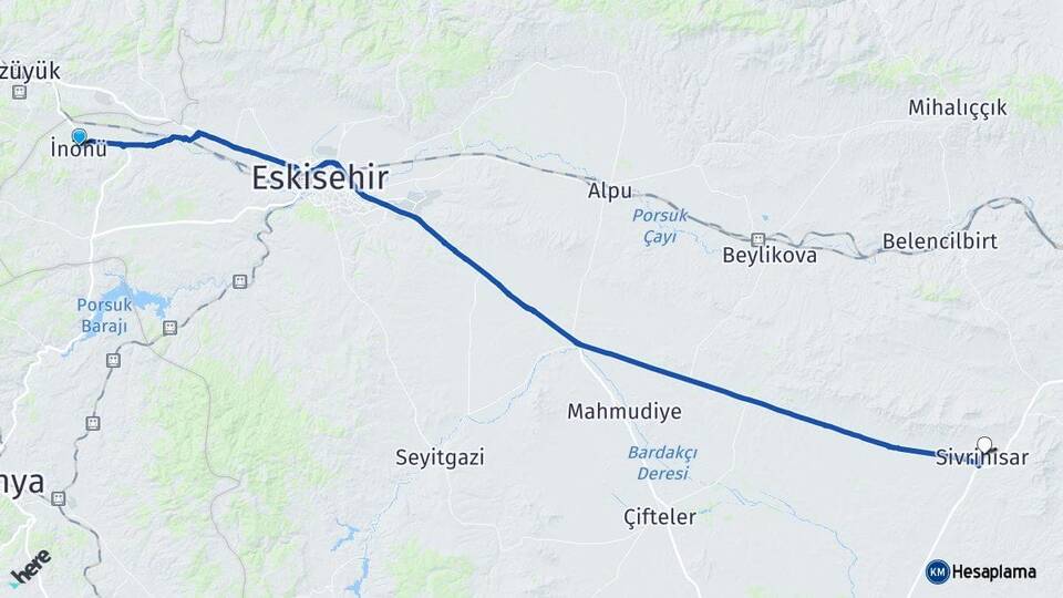Eskişehir İnönü Sivrihisar Arası Kaç Km - Yol Haritası