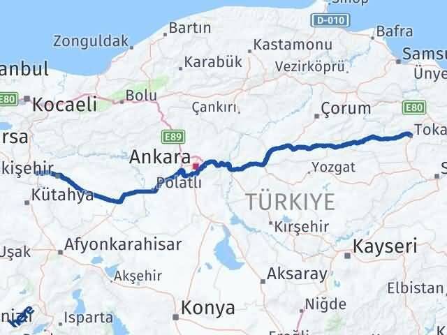 Eskişehir İnönü Tokat Arası Kaç Km - Yol Haritası
