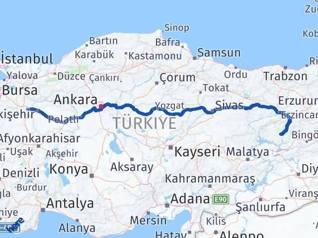 Eskişehir İnönü Tunceli Arası Kaç Km - Yol Haritası