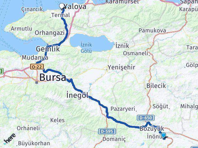 Eskişehir İnönü Yalova Arası Kaç Km - Yol Haritası
