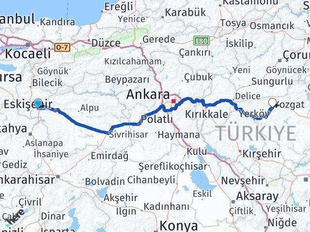 Eskişehir İnönü Yozgat Arası Kaç Km - Yol Haritası