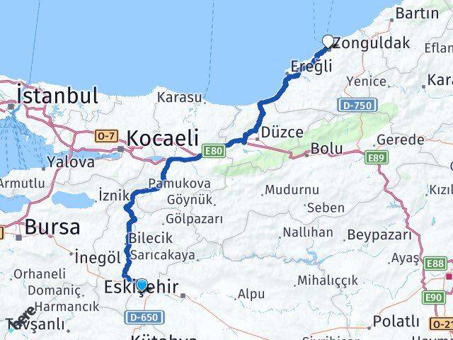 Eskişehir İnönü Zonguldak Arası Kaç Km - Yol Haritası