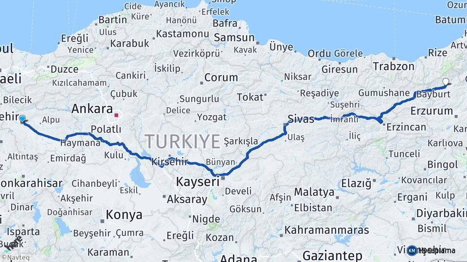Eskişehir İspir Erzurum Arası Kaç Km - Yol Haritası