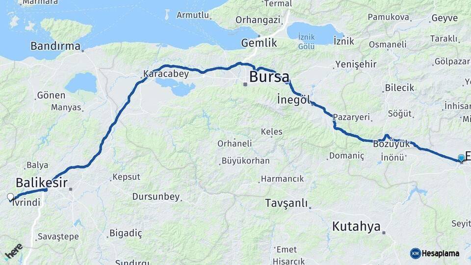 Eskişehir İvrindi Balıkesir Arası Kaç Km - Yol Haritası