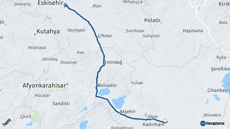 Eskişehir Kadınhanı Konya Arası Kaç Km - Yol Haritası