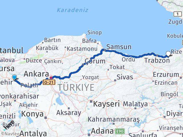 Eskişehir Kalkandere Rize Arası Kaç Km - Yol Haritası