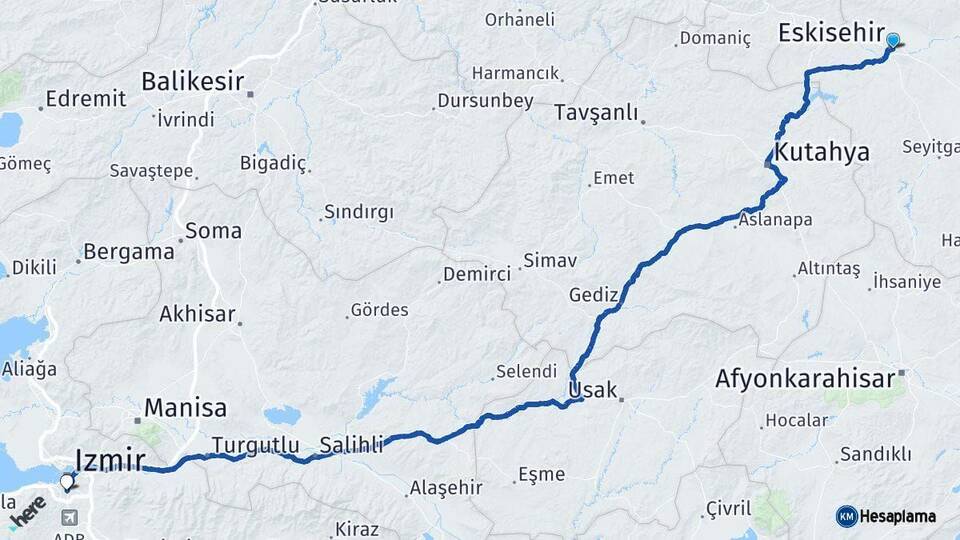 Eskişehir Karabağlar İzmir Arası Kaç Km - Yol Haritası