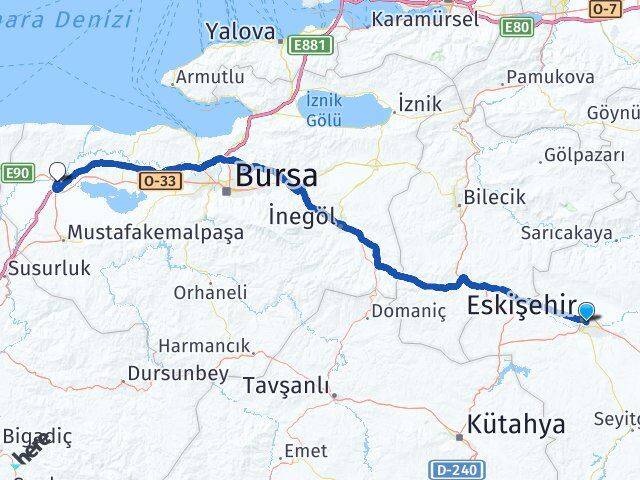 Eskişehir Karacabey Bursa Arası Kaç Km - Yol Haritası