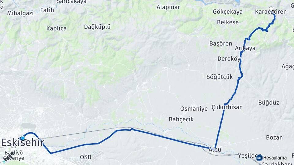Eskişehir Karacaören Alpu Arası Kaç Km - Yol Haritası