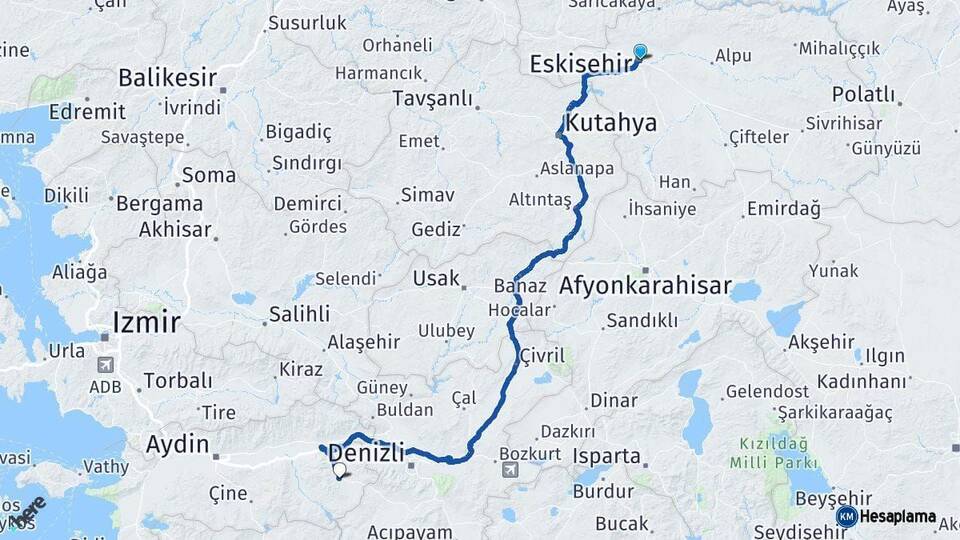 Eskişehir Karacasu Aydın Arası Kaç Km - Yol Haritası