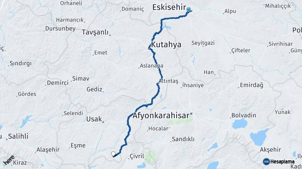 Eskişehir Karahallı Uşak Arası Kaç Km - Yol Haritası