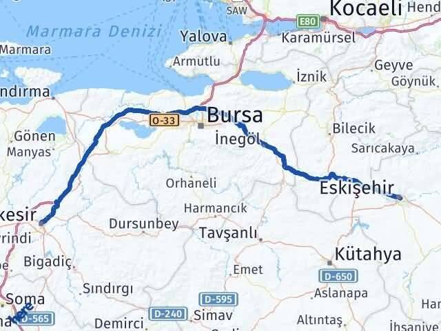 Eskişehir Karesi Balıkesir Arası Kaç Km - Yol Haritası