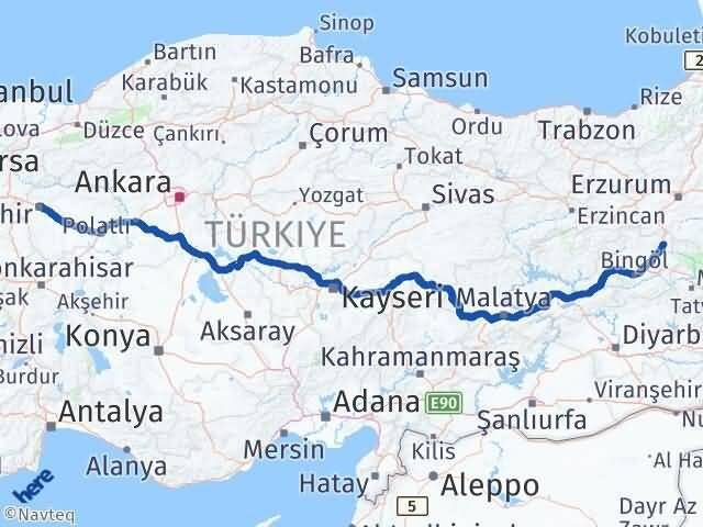 Eskişehir Karlıova Bingöl Arası Kaç Km - Yol Haritası