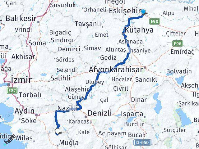 Eskişehir Kavaklıdere Muğla Arası Kaç Km - Yol Haritası