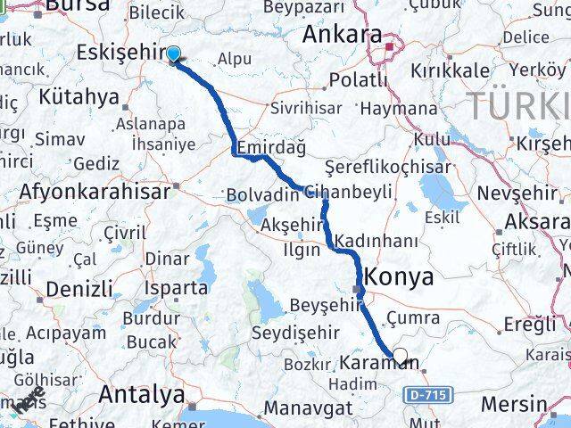 Eskişehir Kazımkarabekir Karaman Arası Kaç Km - Yol Haritası