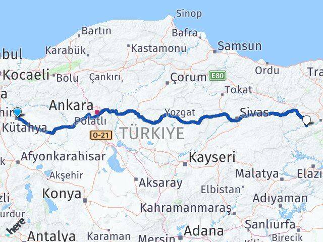 Eskişehir Kemah Erzincan Arası Kaç Km - Yol Haritası