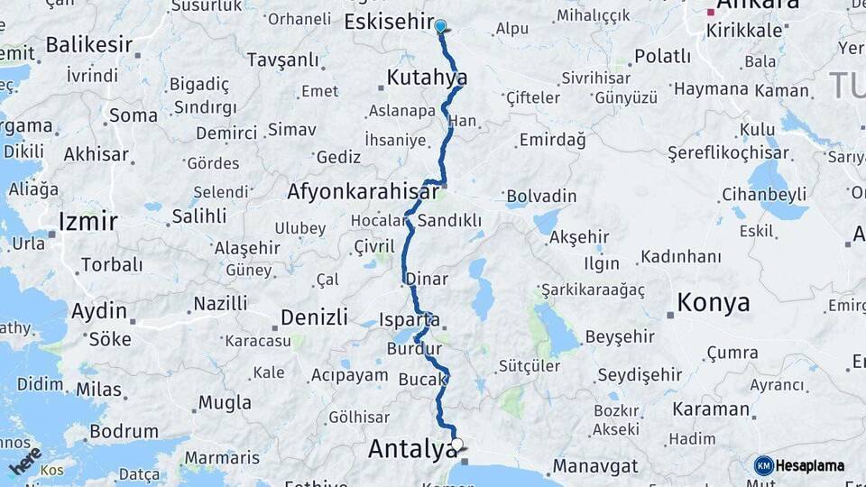 Eskişehir Kepez Antalya Arası Kaç Km - Yol Haritası