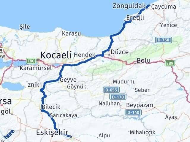 Eskişehir Kilimli Zonguldak Arası Kaç Km - Yol Haritası