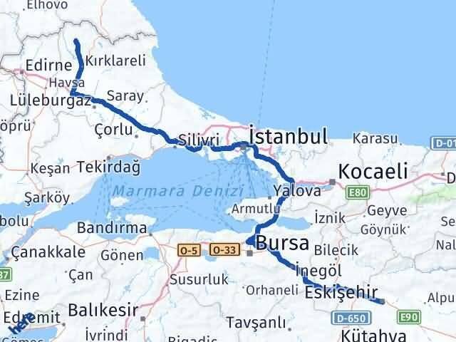 Eskişehir Kofçaz Kırklareli Arası Kaç Km - Yol Haritası