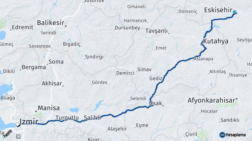Eskişehir Konak İzmir Arası Kaç Km - Yol Haritası