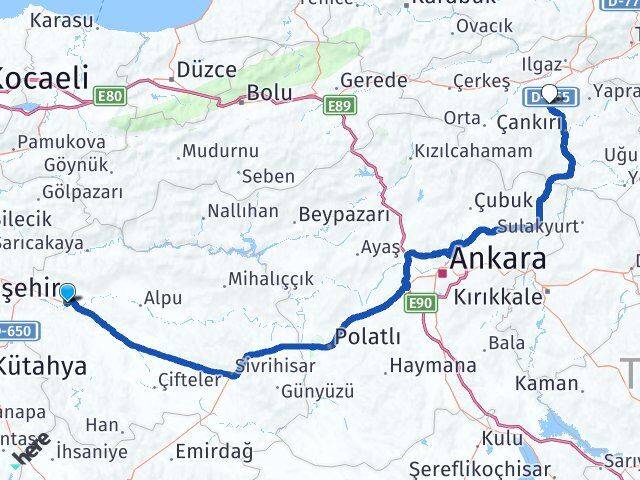 Eskişehir Korgun Çankırı Arası Kaç Km - Yol Haritası
