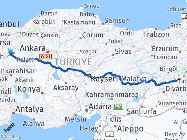 Eskişehir Kulp Diyarbakır Arası Kaç Km - Yol Haritası