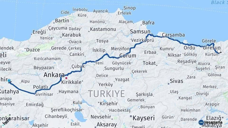 Eskişehir Kürtün Gümüşhane Arası Kaç Saat? Yol Haritası, Yakıt, Rota ve Mesafe Hesaplama Eskişehir Kürtün Gümüşhane Arası Kaç Km? Kaç Saat? Yol Haritası