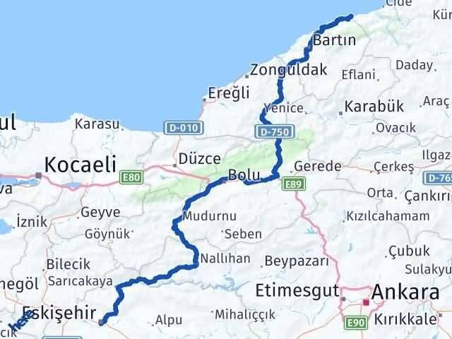 Eskişehir Kurucaşile Bartın Arası Kaç Km - Yol Haritası