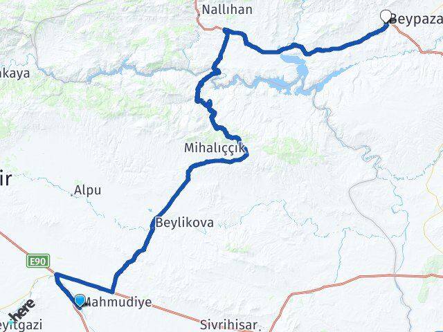 Eskişehir Mahmudiye Beypazarı Ankara Arası Kaç Km - Yol Haritası