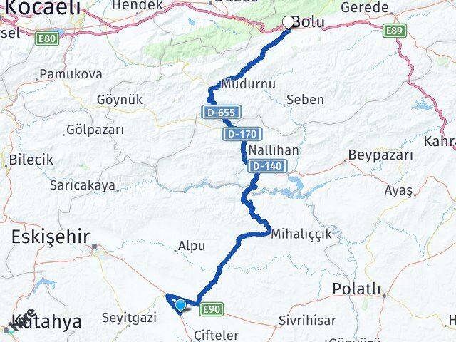 Eskişehir Mahmudiye Bolu Arası Kaç Km - Yol Haritası