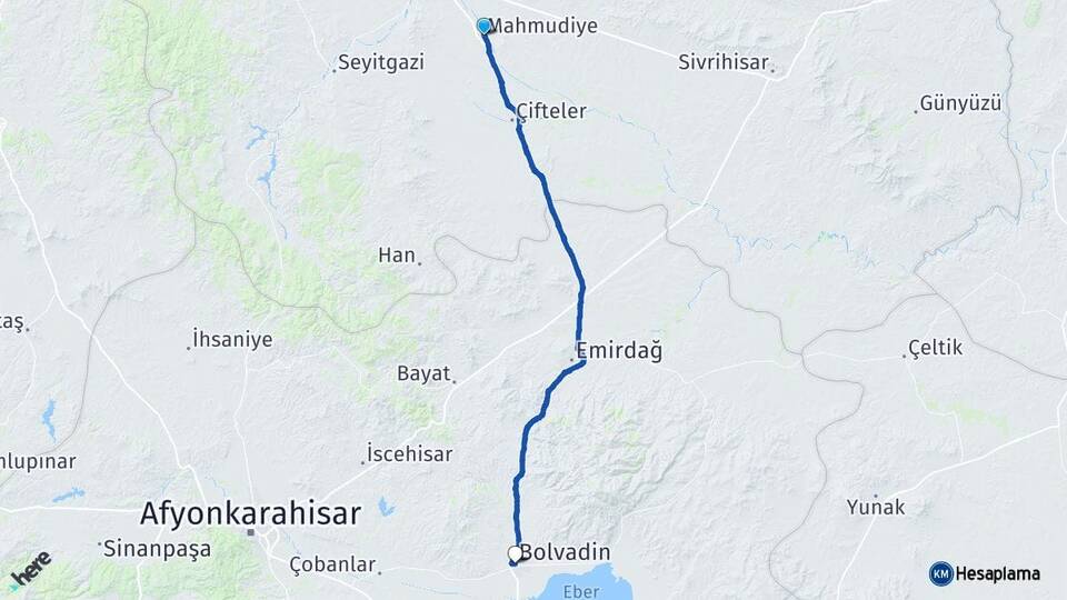 Eskişehir Mahmudiye Bolvadin Afyonkarahisar Arası Kaç Km - Yol Haritası