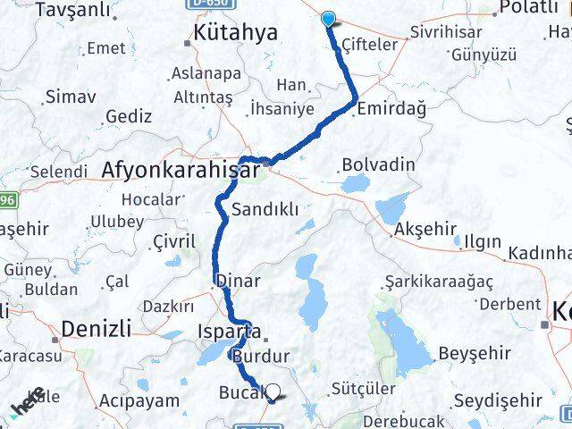 Eskişehir Mahmudiye Bucak Burdur Arası Kaç Km - Yol Haritası