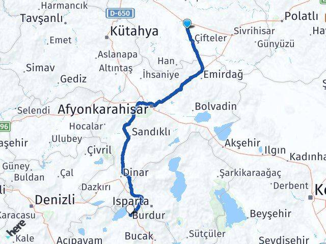 Eskişehir Mahmudiye Burdur Arası Kaç Km - Yol Haritası