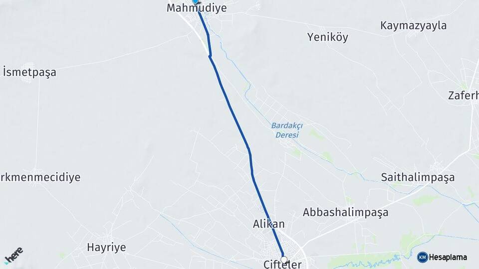 Eskişehir Mahmudiye Çifteler Arası Kaç Km - Yol Haritası