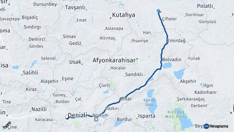 Eskişehir Mahmudiye Denizli Arası Kaç Km - Yol Haritası
