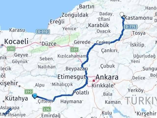 Eskişehir Mahmudiye Gölköy Kastamonu Arası Kaç Km - Yol Haritası