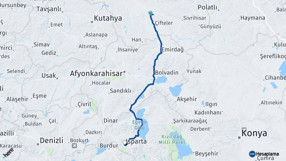 Eskişehir Mahmudiye Isparta Arası Kaç Km - Yol Haritası