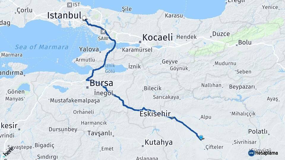 Eskişehir Mahmudiye İstanbul Arası Kaç Km - Yol Haritası