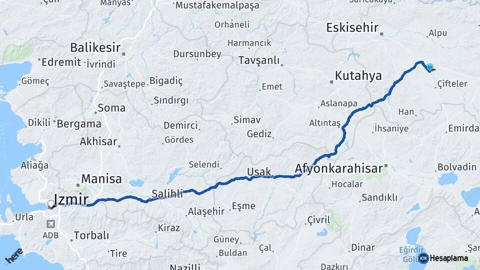 Eskişehir Mahmudiye İzmir Arası Kaç Km - Yol Haritası