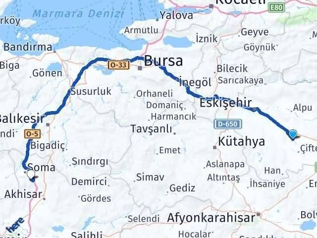 Eskişehir Mahmudiye Kırkağaç Manisa Arası Kaç Km - Yol Haritası