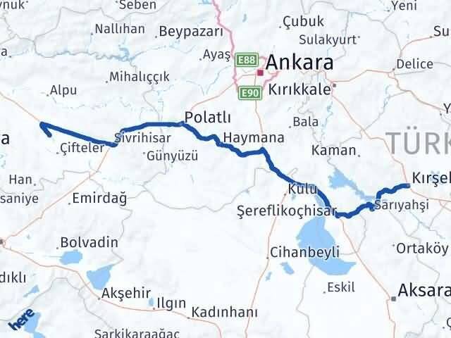 Eskişehir Mahmudiye Kırşehir Arası Kaç Km - Yol Haritası