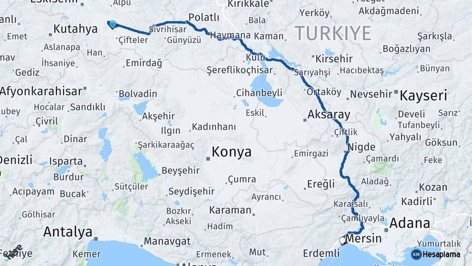 Eskişehir Mahmudiye Mersin Arası Kaç Km - Yol Haritası