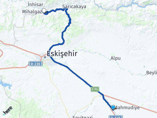 Eskişehir Mahmudiye Mihalgazi Arası Kaç Km - Yol Haritası