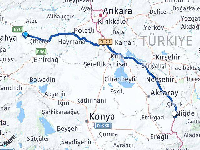 Eskişehir Mahmudiye Niğde Arası Kaç Km - Yol Haritası