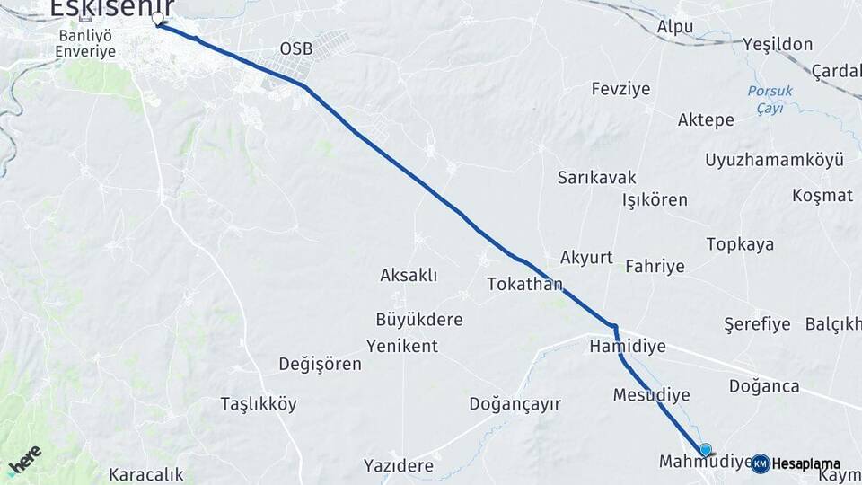 Eskişehir Mahmudiye Odunpazarı Arası Kaç Km - Yol Haritası